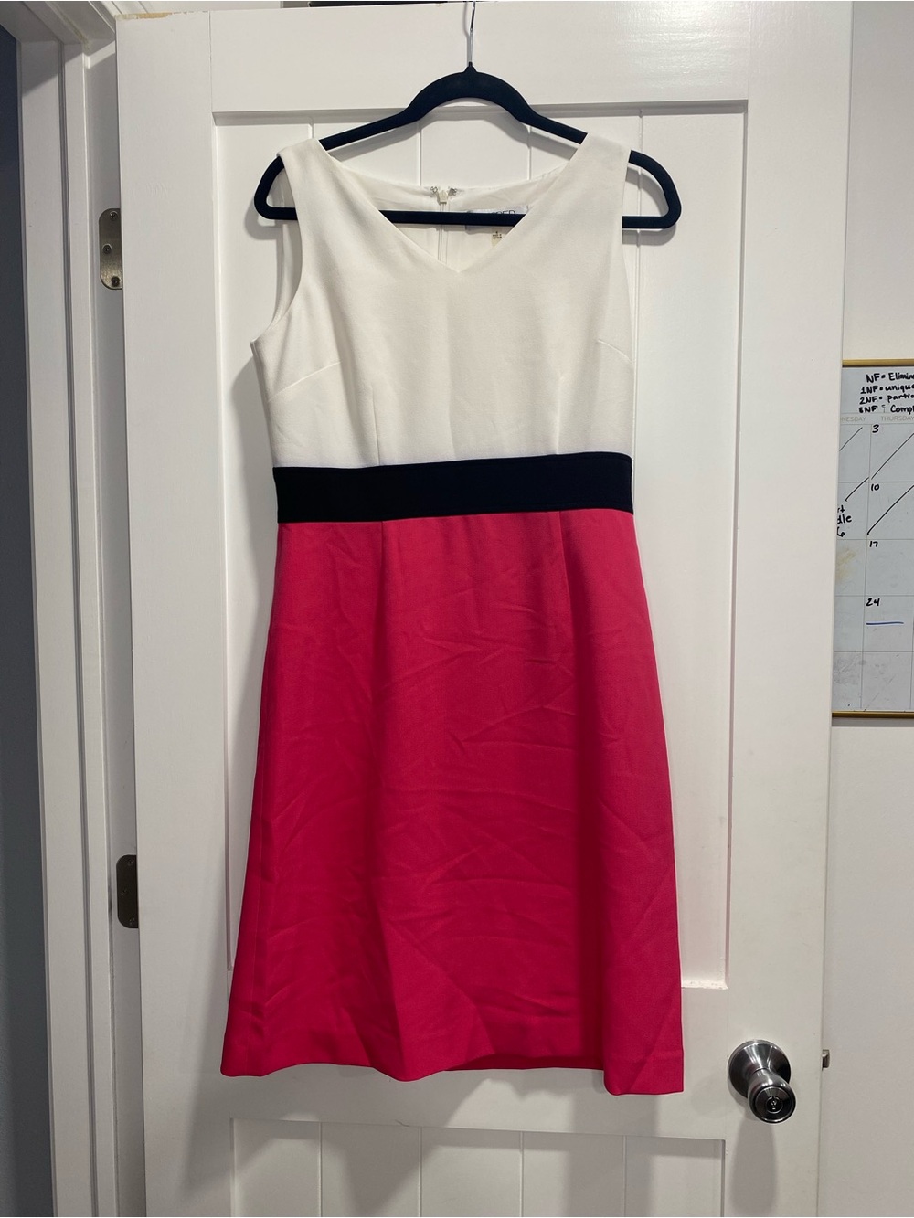 Kasper White, Black & Pink Sleeveless Fit-and-Flare Dress